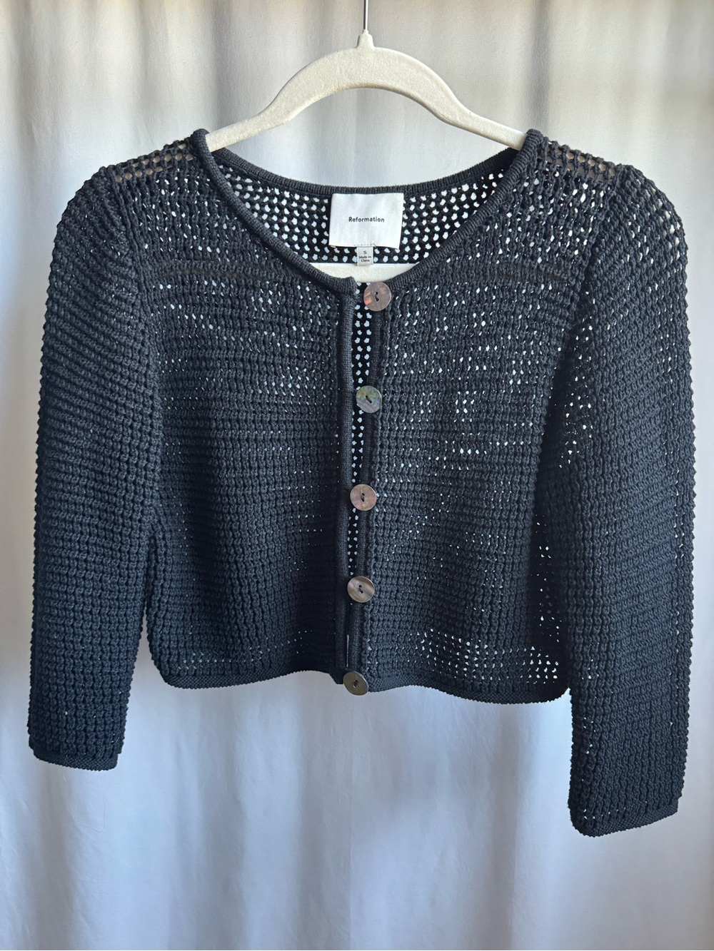 Reformation Croissant Cropped Cardigan Black - Size S